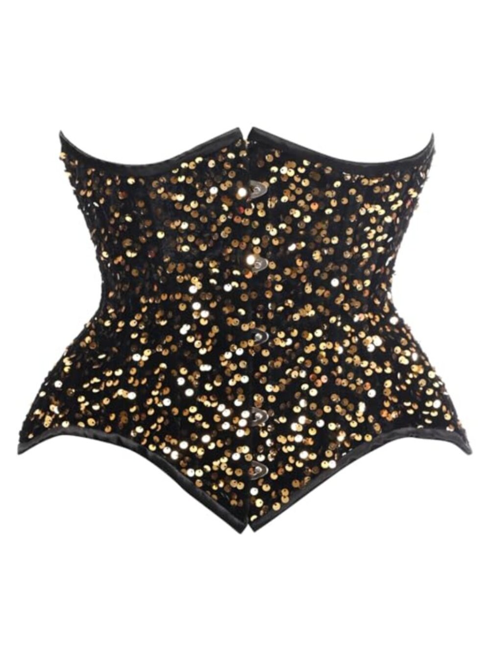 Steel Boned Underbust Corset Sequin Waist Cincher Lace-Up Back